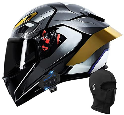 Bluetooth Full Face Motorrad Helm, DOT Genehmigt Flip Up Anti-Fog Double Visor Street Bike Helm, Built-In Dual Lautsprecher Mit Mikrofon Für Erwachsene Männer Und Frauen,Aurora b,M
