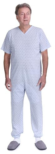 FERRUCCI COMFORT Pigiama Tutone Sanitario Sentimento Manica Corta 1 Cerniera/Zip Dietro Schiena Estivo, Alzheimer, Incontinenza (Maschile Azurro, XL)