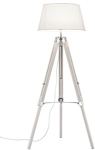 etc-shop Stehlampe Standlampe Deckenfluter Holz Stoff Esszimmer Leseleuchte verstellbar, Metall Textil, 1x E27 Fassung, DxH 72x143 cm