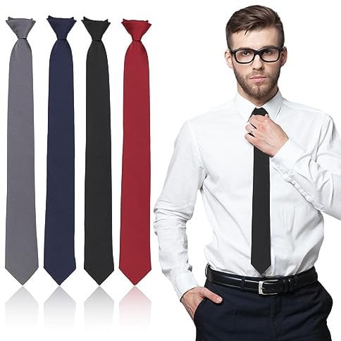 4 StüCk Herren Krawatte Set,Herren Clip-On Krawatten Sicherheitskrawatte Schwarze Krawatte FüR Herren Bereits Gebundene Krawatten Mit Gummizug Herren Clip On Krawatten Schlips Verstellbarer Krawatten