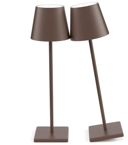 2 Packs LED Cordless Table Lamp, Rechargeable Battery Desk lamp 5500mAh Battery Operated Stepless Dimming Modern Portable Table Light for Restaurant/Table/Bedroom/Outdoor IP54 Waterproof (Rust Red)