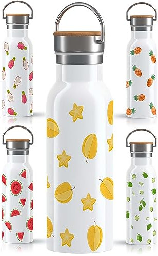 OWLBOOK Tropische Früchte Sternfrüchte Trinkflasche Edelstahl Wasserflasche für Frauen Damen - Thermosflasche [600ml] - nachhaltige Sportflasche auslaufsicher schadstofffrei | BPA frei