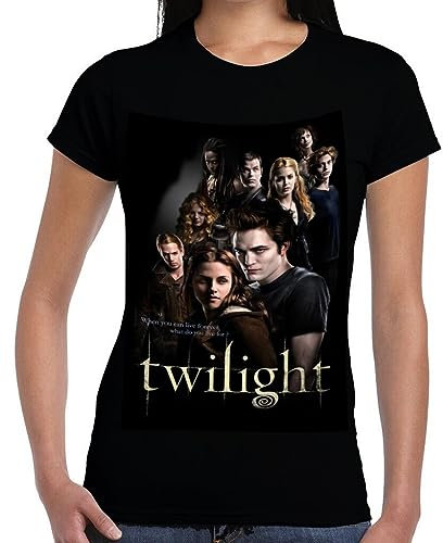 Twilight Damen Capsleeve Tshirt, Schwarzes Gothic T-Shirt mit Okkulter Dark Fantasy Kunst, Filmposter Tee