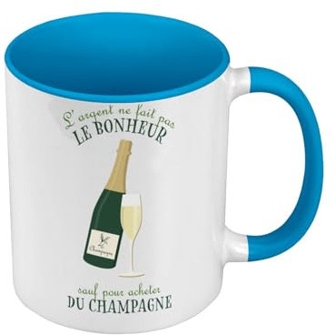 Tasse, Farbe Premium Qualität, Blau – Champagner – Silber nicht das Glück Lifestyle Luxe – Tasse mit Henkel und farbigem Innenfutter