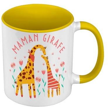 Mug de Couleur Qualité Premium Jaune - Sophie la Maman Girafe Dessin Illustration - Tasse avec anse et intérieur de couleur