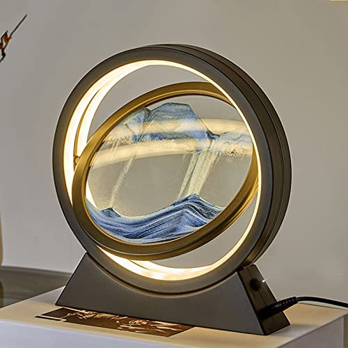 Lampe sablier, peinture de sables mouvants, sablier 3D, ornements décoratifs, peinture sur verre, salon, bureau, lampe de table de chevet LED (couleur : rouge, taille : 26 x 5,5 x 29 cm) ( Color : Blu