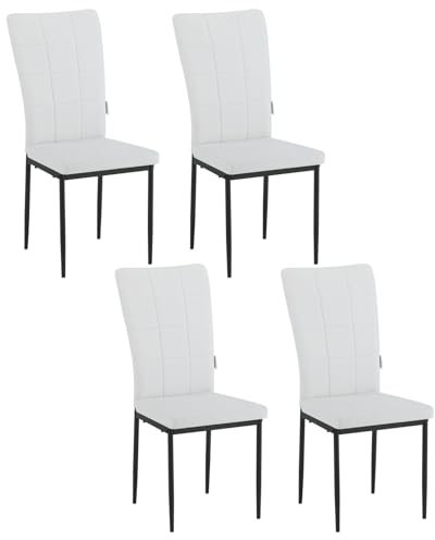WOLTU Esszimmerstühle 4er Set, Küchenstuhl Polsterstuhl Wohnzimmerstuhl, Stuhl Esszimmer Modern, gepolsterter Stuhl mit hoher Rückenlehne, aus Kunstleder, Metallbeine, Weiß, EZS23ws-4