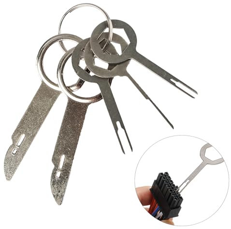 TiamaraEon 4pcs Radio Release Keys Extraction Tool,Radio Removal Tool Key Tool, Stainless Steel Pins Radio Adapter Disassembly, Compatible with Ford,Mercedes
