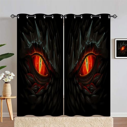 ANHOPE Rot Auge Schwarz Drachen Gardinen Blickdichte Thermo Vorhänge mit Ösen Weich Vorhang Blackout Curtain Wohnzimmer Schlafzimmer Verdunklungsvorhänge 2er Set H 229 x B 168 cm