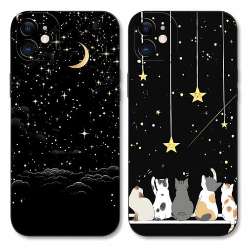 Foonary 2 Stück Hülle für Apple iPhone 11 6,1, Handyhülle mit Aesthetic Muster Motiv Design Case, Weich Schlanke Silikon Bumper Schutzhülle für iPhone 11 Mädchen Frauen Cover, Stern Mond 01