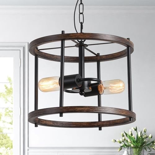 Ganeed Bauernhaus Lampe Käfig Pendelleuchte Rustikaler Stil Hängende Pendelleuchte Fassung hoch einstellbar für Scheune Foyer Flur Treppenhaus E27 Bronze 2 Lichter