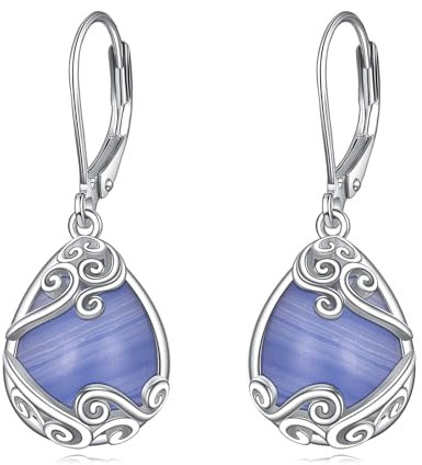 Blauer Achat Ohrringe für Damen 925 Sterling Silber Filigran Blauer Achat Tropfen Ohrringe Leverback Schmuck Geschenke