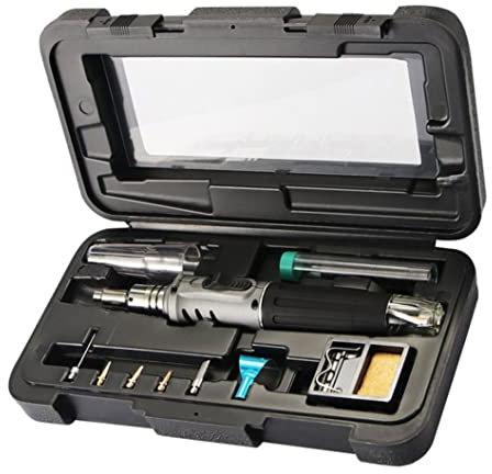 Soldering Iron Kit Gas Soldering Iron Set 10 in 1 Welding Kit Automatic Ignition Portable Pen-Shaped Grey