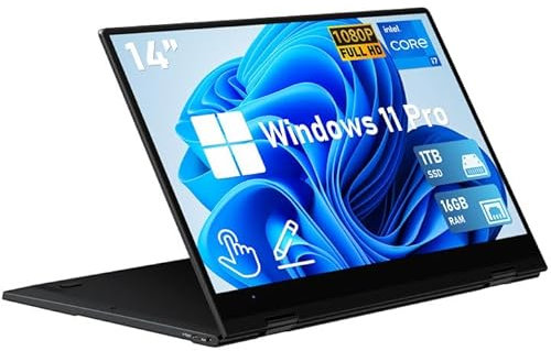FUNYET Notebook mit Touchscreen, Win11 Pro, Laptops 14 Zoll 2 in 1, Intel Core i7-1265U (bis zu 4,7 GHz), 16 GB RAM, 1 TB SSD, 1920 x 1080, Tastatur mit Hintergrundbeleuchtung, Wi-Fi 6, BT5.2