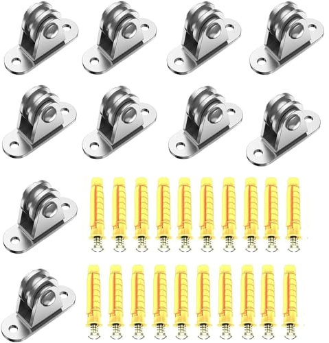 Umlenkrollen Für Seile,Mini Umlenkrolle,Seilrolle Umlenkrolle,10 Stück Umlenkrollen Stahlseile für Seile, 60mm Schwerlastrollen Umlenkrolle mit 20 Spreizschrauben, für Wäscheleine, Fitness, Rolltore