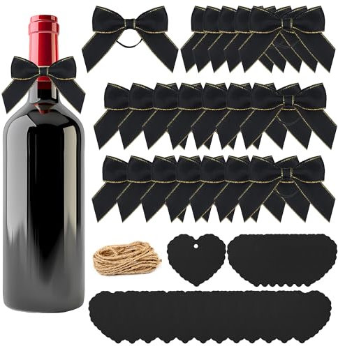 SEABABOO Etiquette Décoration De Bouteille À Vin, Décoration Bouteille De Champagne 20Pcs Noeud Papillon De Bouteille Vin et 20Pcs Étiquettes pour DIY Étiquettes Bouteilles De Vin Cadeau Déco (Noir)