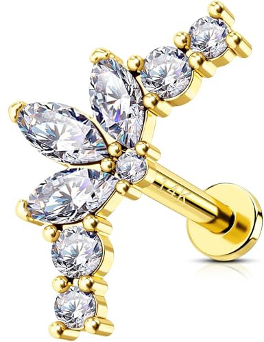 OUFER 14K Massivgold Conch Piercing Ring 16G Helix Piercing 6mm Innengewinde Ohrringe Klar CZ Lippenpiercing Knorpel Ohrpiercing Conch Ring