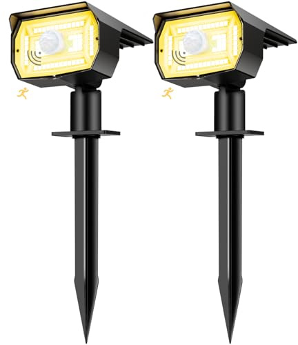 nipify Solarlampen für Außen mit Bewegungsmelder, 2 Stück 3 Modi Solarstrahler für Aussen, IP65 Wasserdicht Solarleuchten für Außen Garten, Warmweiß Solar Gartenleuchten für Weg, Hof, Gehweg