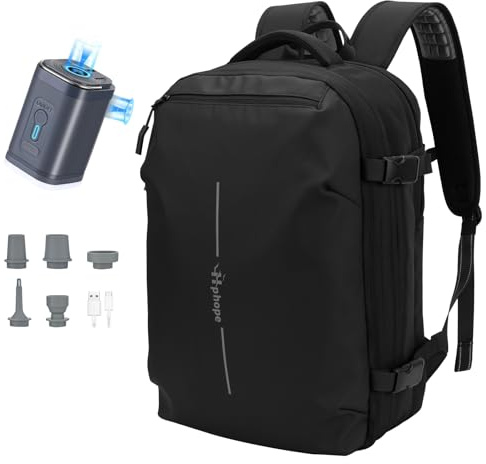 Hp hope Air Backpack with Electric Pump, Waterproof Vacuum Compression Travel Rucksack, 60L Expandable Carry On Bag, TSA Flight Approved Luggage for Business Weekend Trips, University Daily Commute