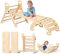 Giant bean 7-in-1 Montessori Kletterdreieck mit Kletterbogen und Rutsche, Holzdreieck für Kleinkinder ab 1-3, Indoor Kletterspielzeug, Regenbogen mit Griff, Hellbraun, S