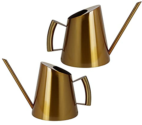 Arrosoir en métal - Petit arrosoir de jardin - Arrosoir doré en acier inoxydable - Pour intérieur/extérieur - Longue bouche - Arrosoir d'intérieur - Arrosoir design - Outil pour plantes d'intérieur