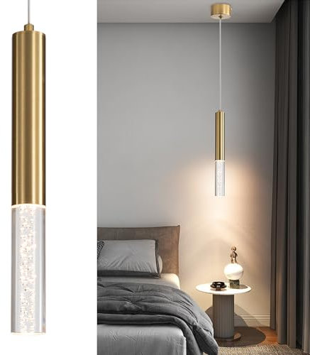 Mikeru Modern Cylindrical Ceiling Pendelleuchte, 3 Farbtemperatur 3000k/4500k/6500k Kücheninsel Pendelleuchte, LED Gold Suspension Hängelampe Für Esszimmer, Büro Und Bar (CQP-Gold, 1-Pack)
