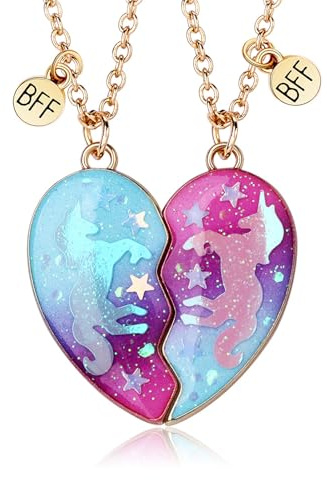 2PCS BFF Magnetische Halskette Einhorn Sternennacht Anhänger,Freundschaft Halbes Herz Ketten, Beste Freunde für Immer Passende Halsketten, Freundschaft Geschenke für Frauen Mädchen Schwestern Freunde
