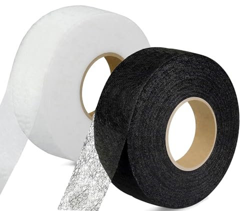 Bicoozz 50 Meter Saumband zum Aufbügeln Weiß/Weiss+Schwarz 25 m/roll Bügelband 40 mm Breit Bügelsaumband Selbstklebende Nahtband zum Reparieren Stoff, Gardinen,Hosen, Kleidung Iron on (50 M-4 cm)