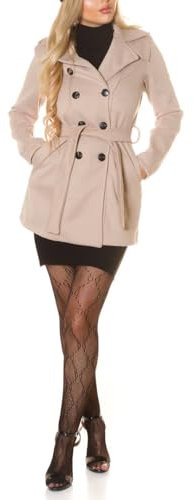 Damen Mantel Kurz Kurzmantel Übergang Jacke mit Reverse Kragen Taschen und Binde Gürtel S