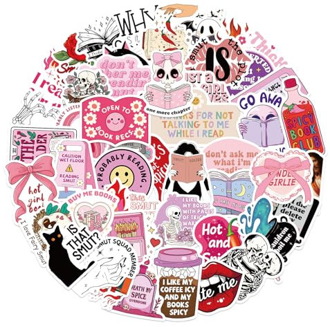 50Pcs Pink Bookish Stickers, Waterproof Vinyl Aesthetic Book Stickers for Kindle, Booktok Reading Sticker, Cute Sticker Decals for Laptop Scrapbook Journal (Bookish)