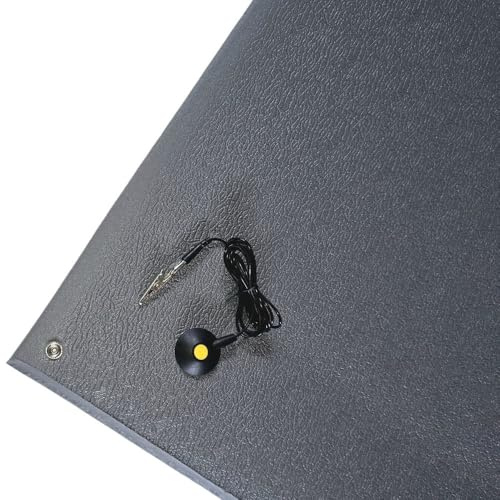 Steinbock ESD Anti-Ermüdungsmatte | BxL 90x100 cm | 1-lagig | rutschfest | 10 mm Stärke | für ESD-Arbeitsplätze im 1-Schichtbetrieb | mit Erdungskabel | leichte Reinigung | Grau