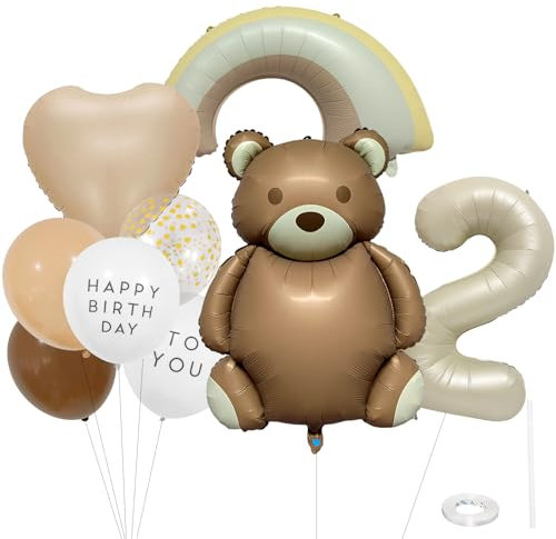 ParPix Bär Luftballon 2. Geburtstag Junge Mädchen, 9 Stück Bären Luftballons Geburtstagsdeko 2 Jahre Mädchen Junge,Folienballon 2 Regenbogen,Luftballons Bär Deko 2. Geburtstag Set,Bären Ballon 2 Jahre