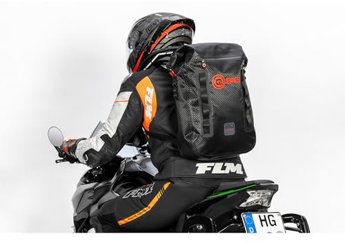 QBAG Motorrad-Rucksack, 20-30 Liter, Wasserdicht, Carbon-Optik, Laptopfach, Schwarz