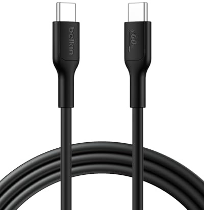 Belkin Eco USB-C to USB-C Cable 6.6ft, 60W - Soft, Braided, Flexible Fast Charging Cable, Type C Charger Cord for iPhone 16, Galaxy S25, Pixel 9, MacBook, iPad Pro, & More - Black