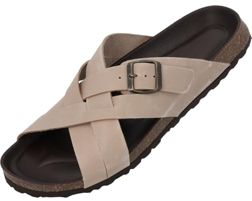 Palado Herren Pantoletten Tavros - bequeme Sandalen Made in Spain - Hausschuhe mit Kork-Fußbett - modische Sommerschuhe Beige UK9 - EU42