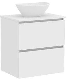 Baikal Mueble de Baño Klay. Mueble MONTADO. 2 Cajones Suspendido con Lavabo sobre Encimera. Armario de Baño. Lavabo Ceramico. 60cm Blanco.