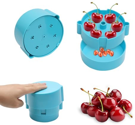 Kirschentsteiner Manuell, EntfernerKirschenentsteiner mit Auffangbehälter 6 Löcher Tragbarer Push Down Entkerner Kirschen für Kirschen Oliven Pflaume Küchenwerkzeuge Schnell Entfernen Früchtsteinen