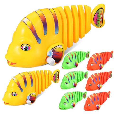 VANZACK Poisson Robot à Mécanisme D'horlogerie en Plastique Multicolore 14x7x6cm pour Garçon Et Filles Jouets De Bain à Remontoir Amusants pour Coordination Œil-Main Lot De 8 Pièces