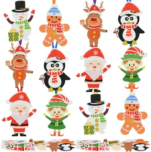 Smlper 12 Bastelset Weihnachten Kinder，DIY Baumschmuck Weihnachtsdeko Basteln Kinder für Weihnachtsbaum, Winterdeko, Fensterdeko