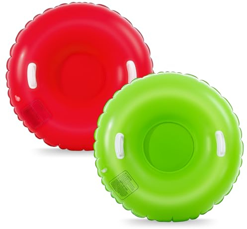 Shappy Snow Tube Aufblasbare Schneeschlitten für Erwachsene, für Winter, Outdoor-Sport, Rodel mit Griffen, verdickter Unterseite, Rot, Grün, 101,6 cm