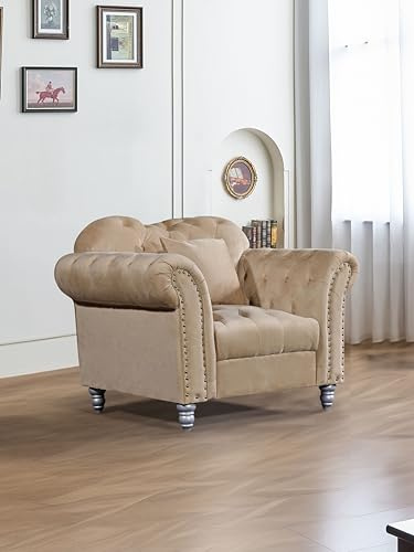 Generisch Italienischer Chesterfield-Samt-Sessel in Beige – elegant, komfortabel und modernes Design für das Wohnzimmer