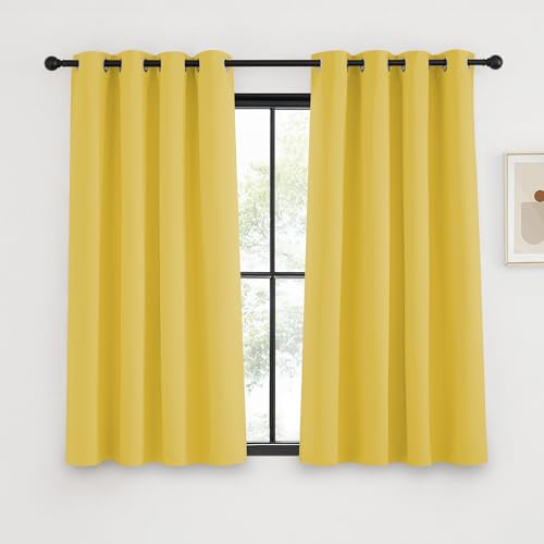 KGORGE Verdunklungsvorhänge Kurz Vorhang Blickdicht mit Ösen | Zitronengelb, 2er Set, 145 x 140 cm(HxB), Thermovorhang Hitzeschutz, Verdunkelung, Sonnenschutz, für Schafzimmer/Küche