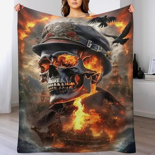 Totenkopf Decke, Warme Decken, Wohndecke, Weich & Komfort Flannel Wolldecke, Sofadecke, Fleecedecke, Tagesdecke 130×180cm