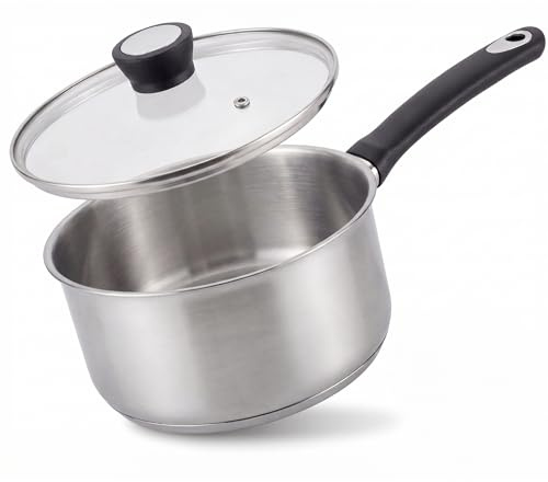 Judge 20cm Stainless Steel Induction Saucepan, 3L Pan with Glass Lid | Everyday cooking pot for pasta, soups & sauces. Stay-cool handle, oven and dishwasher safe to 180°C. Fits all hob types.