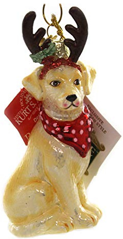 Noble Gems Yellow Labrador Retriever with Antlers Glass Ornament