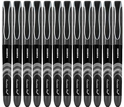 Zebra Pen Fountain Pen Set, Fine Point 0.6mm, Black Non-Toxic Ink, Stainless Steel Nib, Disposable, 12-Pack (48310)
