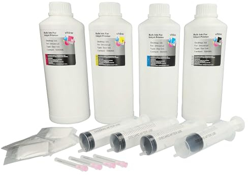 vhbw 4X Nachfülltinte für Drucker | Refillset Dye Cyan, Dye Magenta, Dye Schwarz, Dye Yellow, 1000ml