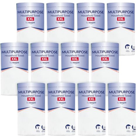 by Amazon Multipurpose Kitchen Roll, 3-Ply, XXL Household Towel, 12 Rolls (Pack of 1), 100 Sheets per Roll, FSC Certified