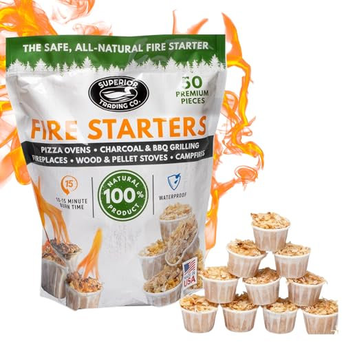Superior Trading Co. 10-15 minuti di combustione per barbecue, falò, carbone, fossa, stufa a legna e pellet, impermeabile, per interni ed esterni, marrone, 50 cialde extra large