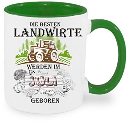 Die besten Landwirte werden im Juli geboren - Kaffeetasse mit Motiv, Tasse mit Druck, auch individuell mit Spruch, Foto, Wunschtext, Wunschname (Grün)